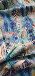 1 metre Graffiti style Blue/Aqua brushstrokes design viscose dressmaking fabric - Picture 1 of 3