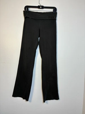 vintage victoria secret Pink Flare Pants Sz M  Black Fold Over Pull on Y2K - Image 1 of 4