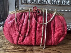 Judith Lieber Vintage Reptile Embossed Red Clutch / Crossbody Bag - Picture 1 of 5