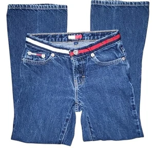 Tommy Hilfiger Vtg Straight Leg Low-rise Logo Jeans Ribbon Girls Sz 7 Waistband - Picture 1 of 7