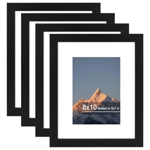 8x10 Picture Frame Set of 4, High Definition Real Glass, Display Pictures 5x7... - Picture 1 of 7