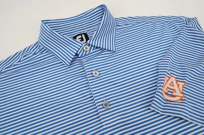 Footjoy Mens Large Auburn Tigers Golf Performance Polo Shirt Blue Striped - Image 1 of 4