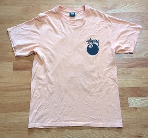 STUSSY 8 BALL LOGO T-SHIRT SHORT SLEEVE Orange Men Medium 2-Sided Graphic - Picture 1 of 16