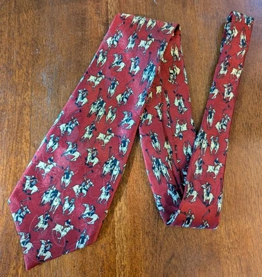 Corbata de seda con cuello hecha a mano Renoir para jugadores polo caballos rojo preppy dinero viejo  Foto 1 de 4