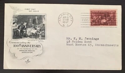 1947 FIRST DAY COVER 100 ANNIVERSARY AMERICAN MEDICAL ASSOCIATION DOCTORS SC#949 - Image 1 of 2