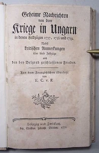 SCHMETTAU: NOTICIAS SECRETAS DE LA GUERRA EN HÚNGARA / GUERRAS TURCAS, 1772 EA - Imagen 1 de 8