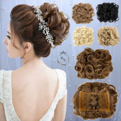 Combs Clip In Curly Messy Bun Scrunchie Updo Hair Extensions As Human - Image 1 of 4