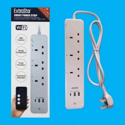3 Gang Smart Wifi Extension Lead Surge Protected 1.4M, Alexa & Google Compatible - Image 1 of 4