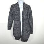 Cielo Womens Cardigan Sweater Sz M Heathered Navy Blue Gray Long Knit 