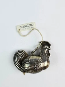 Adorno de Navidad hueco pollo gallo plata esterlina topacio vintage - Imagen 1 de 7