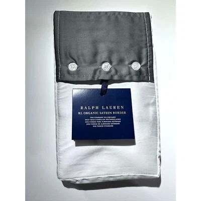 Ralph Lauren Organic Cotton Border Sateen standard Pillowcase Pair white Graphit - Image 1 of 4