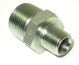 1 Zoll x 1/2 Zoll NPT-Außengewinde Sechskantnippel versilbert Stahl Hydraulikadapter Neu 5404-16-08 - Bild 1 von 2
