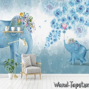 Vlies Fototapete Wandtapete Wandbilder Handbemalt Elefanten Blume 1865 - Picture 1 of 3
