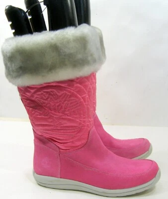 Nuevo ROSA Timberland Gamuza Pull Up Botas Niña Talla 13 C Foto 1 de 4