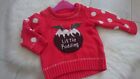 Nice Red Little Pudding Xmas Winter Mothercare Baby Girl Jumper 3-6 Mths