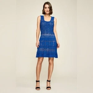 Tadashi Shoji Alana Häkel Strick Kleid in Kobaltblau mit Nude Futter Größe M - Bild 1 von 16