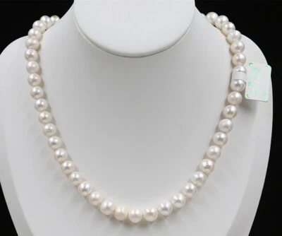 Wonderful Genuine 9-10 mm Natural White  Cultured Pearl Necklace Jewelry 18'' - Image 1 of 4