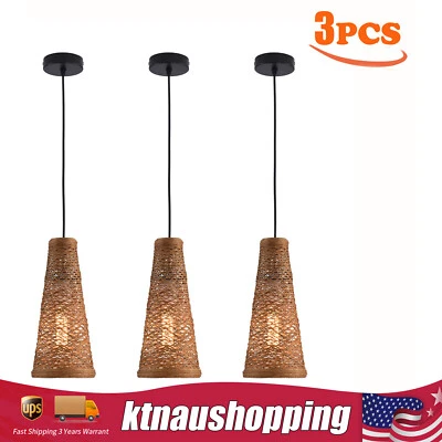 3 Cone Bamboo Lamp Shade Handwoven Ceiling Light Fixture Cover for Pendant Light - Image 1 of 4