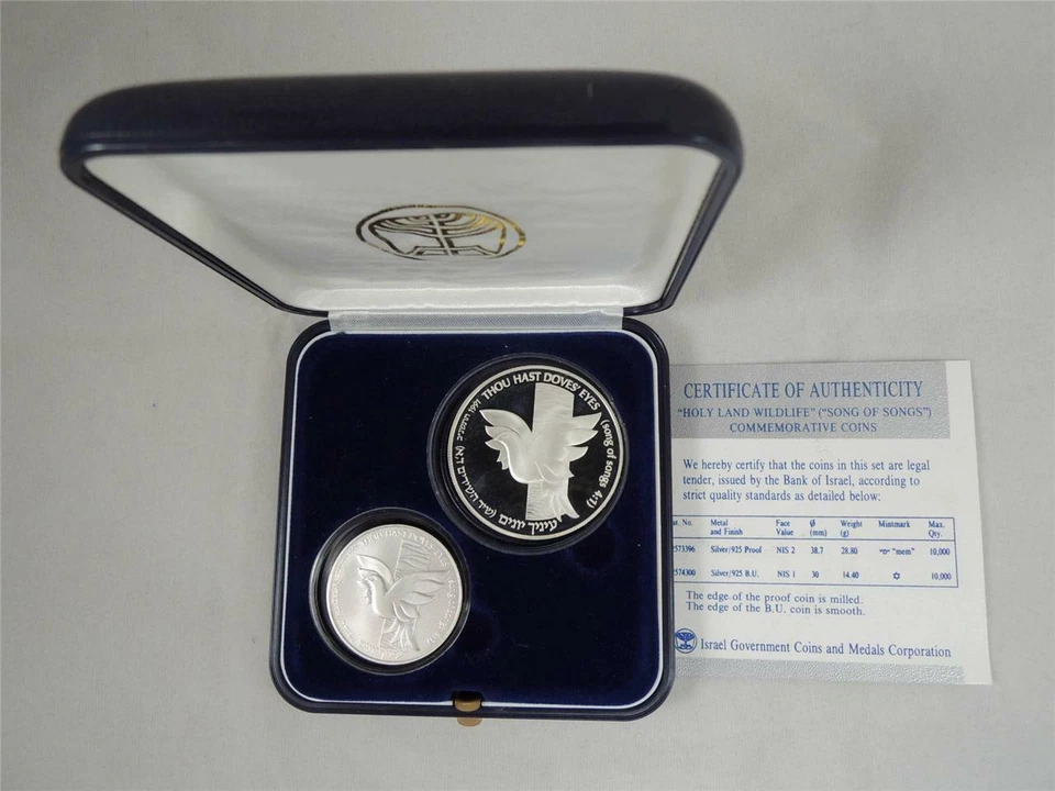 1991 Biblical Holy Land Wildlife Cedar and Dove PR + monete d'argento BU + sc... - Immagine 1 di 4