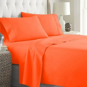 UK Sizes 100% Egyptian Cotton 1000 TC Orange Solid Select Awesome Bedding Set - Picture 1 of 12