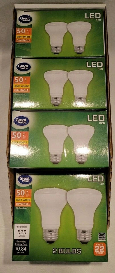 8 Great Value 7W (50W Equivalent) LED R20 Globe Dimmable Soft White Light Bulbs - Image 1 of 4