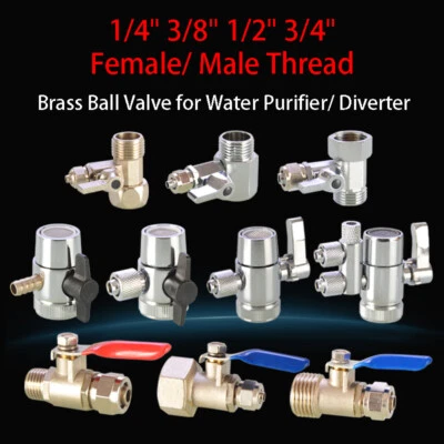 RO Feed Water Adapter 1/4" 3/8" 1/2" Ball Valve Faucet Tap Diverter Osmosis Tee - Image 1 of 4
