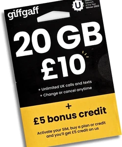Giffgaff UK Pay-As-You-Go SIM Card 3-In-1 Size With￡5 Bonus. Travel from U.S.... - Picture 1 of 6