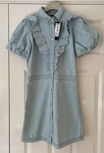 BNWT Beautiful Girls River Island 11-12 Years (152cm) Denim-puff-sleeve Dress. - Picture 1 of 4
