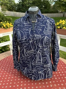 Talbots Women's Navy Cotton Long  Sleeve Shirt Sz medium petite - Picture 1 of 6