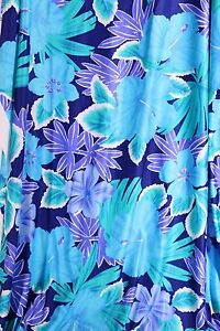 Bright Blue Hawaiian Floral Guilford Mills Jersey Knit Fabric Appx 60" x 116"