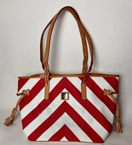 Dooney & Bourke Signature Logo Chevron Pattern Shopper Tote Leather Red White - Picture 1 of 8