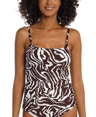La Blanca Womens Size 4 Animal Print Fierce Lines Side-Shirred Tankini Top 2056 - Image 1 of 4