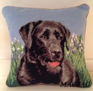 Black Lab/Labrador Retriever Dog Needlepoint Pillow 14"x14" NWT - Picture 1 of 1