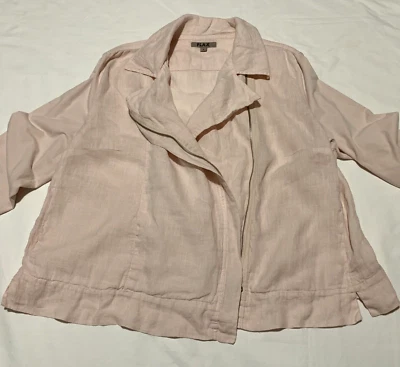 FLAX Moto Jacket Womens Large Pink Linen Lagenlook Collared Full Zip Knit - Image 1 of 4