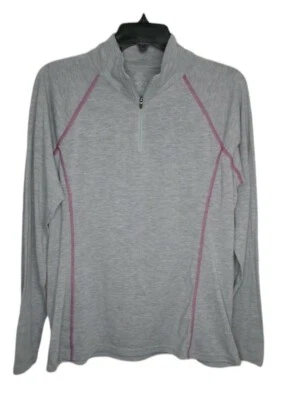 Orvis Trout Bum Sweatshirt Women Large Gray Pink Stitching 1/4 Zip Mock Neck - Image 1 of 4