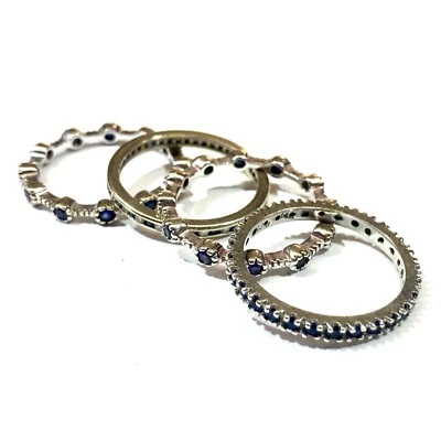 #164 ¡Cuatro anillos apiladores de oro blanco de zafiro! ¡Oro 14k y 18k! Sonia B! ¡Talla 8! Foto 1 de 4
