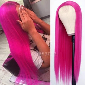 Rose Red Straight Hair Heat Resistant Synthetic Lace Front Wigs Women Party Wig - Picture 1 of 6