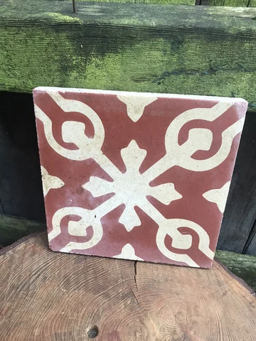 Vintage Decorative Moroccan ENCAUSTIC 8" FLOOR TILE glazed gothic hand painted Cover