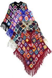 Handmade patchwork wool poncho - Picture 1 of 15