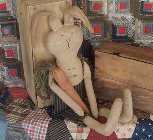 Primitive Rabbit Doll Grungy Handmade Rustic Easter Bunny Decor AAFA - Picture 1 of 5