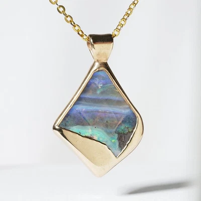 "Аквариум" австралийский валун опал подвеска позолоченный серебро - Изображение 1 из 4