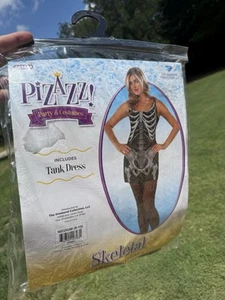 Damen Pizzaz Skelett Halloween Kostüm Sexy Kleid Größe M Schwarz - Bild 1 von 6