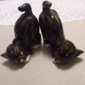 Fermalibri vintage Mann a righe gatto ceramica massiccia grigio/nero ciascuno 5"Lx5,5"Hx3"W Giappone - Foto 1 di 19