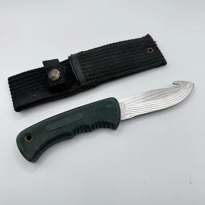 Faca Schrade EUA Old Timer gancho intestinal com bainha 1430T cabo de borracha verde - Imagem 1 de 4