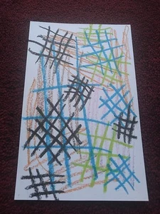 Pound Sign Abstract Crayon Drawing Signed Dated On 5x8 Paper - Picture 1 of 5