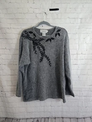 Suéter De Colección Años 90 Seda Angora Lana Cuentas Bordado Difuso Acogedor Gótico Hadas Cabaña Foto 1 de 4