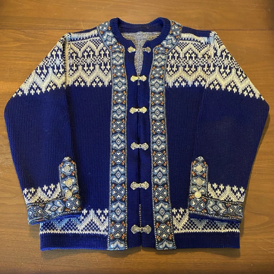 винтажный NORDSTRIKK Норвегия нордический шерсти металлический застежки кардиган свитер большой - Изображение 1 из 4