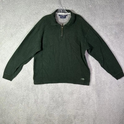 VTG Regatta Men’s L Green Cotton 1/4 Zip Collared Pullover Waffle Knit - Image 1 of 4