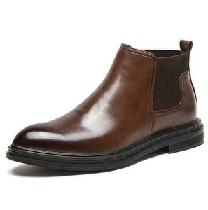 Botines Chelsea retro de cuero sintético para hombre zapatos formales informales de tacón bajo - Imagen 1 de 9