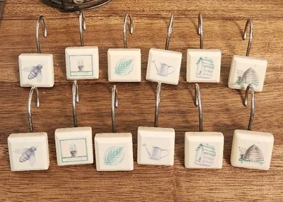 Juego de ganchos para cortina de ducha PFALTZGRAFF CERÁMICA MADERA NATURAL/12 EXCELENTE ESTADO  Foto 1 de 4